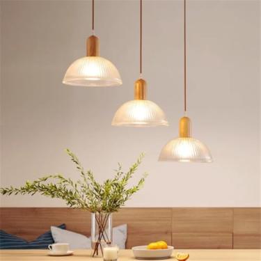 Imagem de Luminária pendente E27 moderna para mesa de jantar, com cúpula de vidro, modelo criativo e moderno, com 3 lâmpadas, ideal para quarto, sala de estar, sala de jantar, cozinha e ilha. Cor bran