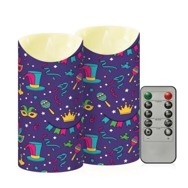 Imagem de Wassud Pacote com 2 balões de festa de carnaval sem chamas com controle remoto, velas realistas cintilantes com temporizador, velas decorativas para Natal, casamento, festa, decoração de casa, médio
