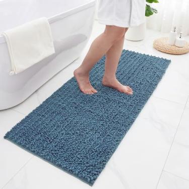 Imagem de ILANGO Tapetes de banheiro azul claro 111 x 61 cm, tapetes de banho de chenille absorventes extramacios, tapete de banho grosso, antiderrapante, felpudo, lavável na máquina, tapetes de banho de