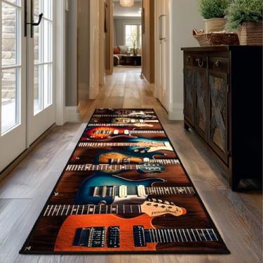 Imagem de keepcute Tapete de corredor de guitarra, tapetes musicais, antiderrapante, com estampa de guitarra elétrica, para sala de estar, quarto, sala de música, decoração de casa, 6 x 15 cm