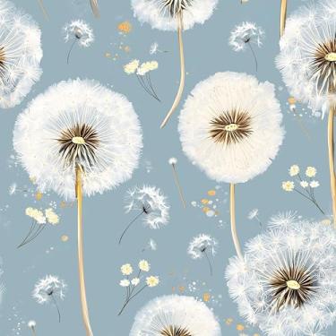 Imagem de Papel de parede de dente-de-leão azul descasque e cole papel de contato botânico moderno 43 cm x 38 cm vinil impermeável autoadesivo removível estampa floral branca decoração de parede temporária para