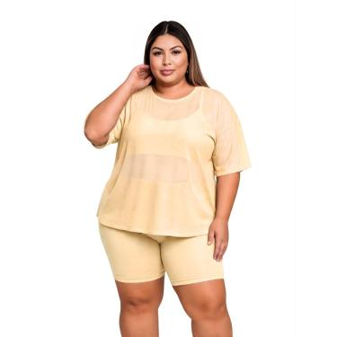 Imagem de Blusa Tule Feminina Fitness Academia Plus Size Amarelo-Feminino