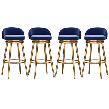 Imagem de Conjunto de 4 banquetas giratórias de veludo 360°, cadeira de bar moderna com encosto e apoio para os pés, para pub de cozinha, cozinha, café, cadeiras de jantar, 75 cm, azul-B