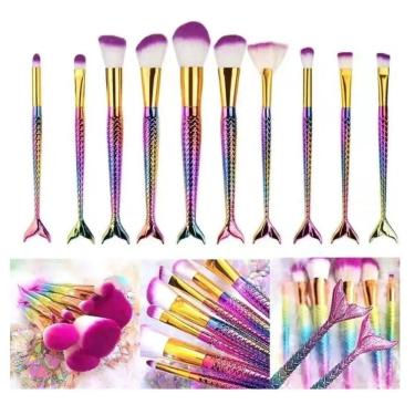 Imagem de Kit Pinceis Maquiagem Sereia 10 Peças Pincel