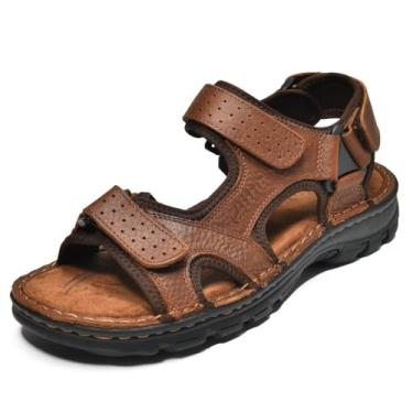 Imagem de Arkbird Sandálias masculinas, bico fechado, couro, pescador, caminhadas ao ar livre, calçados esportivos de verão, Marrom-2001, 45