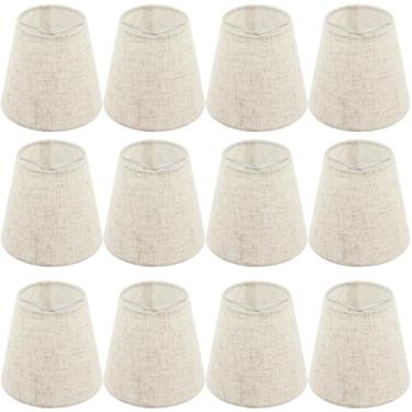 Imagem de Abajur de tecido de 12 peças, abajur de tecido de clipe, abajur tradicional de vela de candelabro, abajur elegante de tecido de linho, 8,9 cm superior x 13 cm altura inclinada x 14 cm inferior