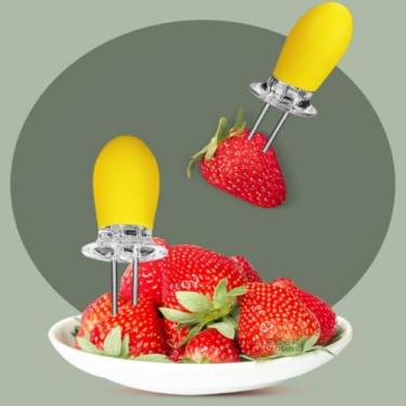 Imagem de 6 suportes de espiga de milho, suporte de espiga de milho de aço inoxidável, espeto de garfo de churrasco, design de agulha dupla, antiqueimadura, amarelo