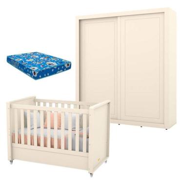 Imagem de Berço Americano Com Guarda Roupa Tutto New 2 Portas Off White E Colchão - Matic