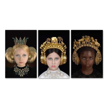Imagem de Kit 3 Placas Decorativas Artístico Menina Coroa 20x30 Cm Mdf