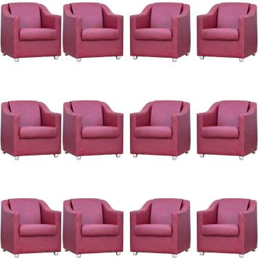 Imagem de Kit 12 Poltronas Mila Corino Cores Pé De Plástico Cromado - Bordô Corino