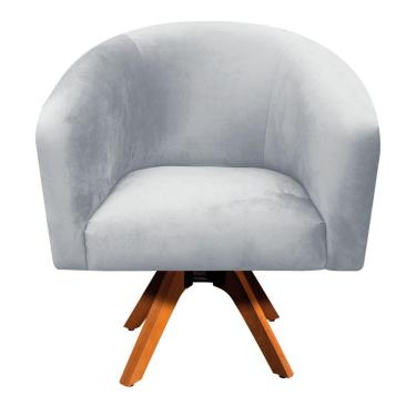 Imagem de Poltrona Giratória Stella Suede Cinza Base Madeira