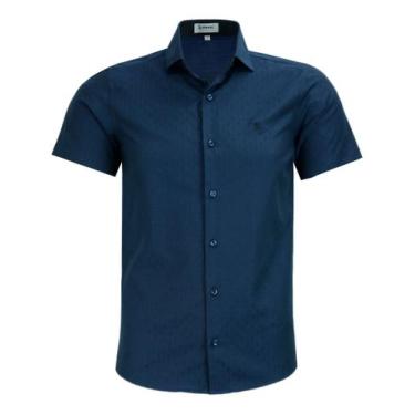Imagem de Camisa Slim Social Manga Curta Amil Passa Fácil 1849, Azul, Marinho, 5