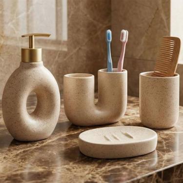 Imagem de Jogo De Banheiro Acessórios Lavabo Elegante Areia Kit 4pçs - Genérico,