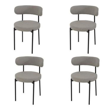 Imagem de Kit 4 Cadeiras de Jantar Linho Cinza Camelia com Encosto Curvo Base Pr