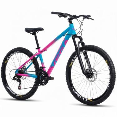 Imagem de Bicicleta Aro 26 Vega Warrior Alumínio Tipo Bike Vikingx 21 Vel Freio A Disco Aero Vmaxx Grau Suspensão Rosa/azul
