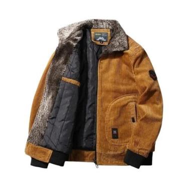 Imagem de Jaqueta De Inverno Térmica Em Corduroy Para Homens plus Size Com Gola 