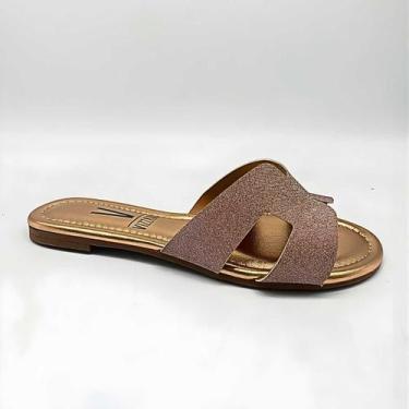 Imagem de Sandália Feminina Vizzano Rasteirinha H Glitter 6371.167, Ouro rosado,