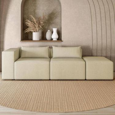 Imagem de Sofá 4 Lugares 323cm com Puff Direito Fay Linho Bege Z55 - Mpozenato