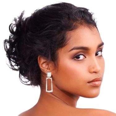 Imagem de Brincos de Pressão Retangular Prateado Mulheres Festas Luxo - anjo da 