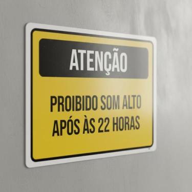 Imagem de Placa Acm Amarela Proibido Som Alto Após 22 Horas 18X23 - Sinalizo