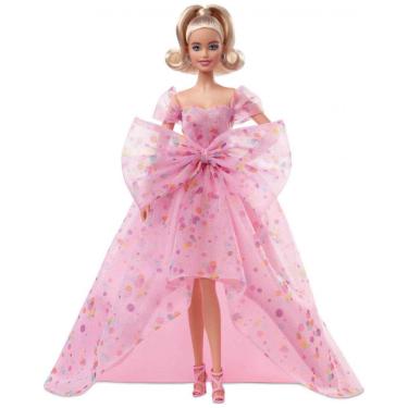 Imagem de Barbie Signature Birthday Wishes 2022 com vestido de tule rosa e embalagem personalizável