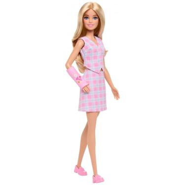 Imagem de Barbie Fashionistas 243 Boneca Loira com Braço no Gesso Rosa, Blusa Xadrez e Saia Estil...