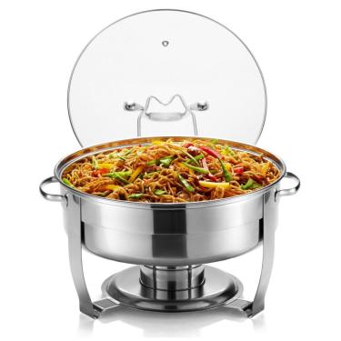 Imagem de Rechaud Redondo 4 L em Aço Inoxidável com Tampa de Vidro e Suporte de Tampa Embutido, KooK