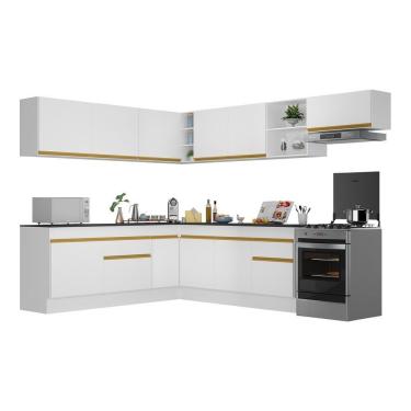 Imagem de Armário De Cozinha Completa De Canto Com Rodapé Veneza Multimóveis V2103 Branco/dourado Branco/dourado