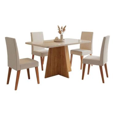 Imagem de Conjunto Sala de Jantar Mesa 1,20m com vidro Anjos 4 Cadeiras Linho Milano Viero