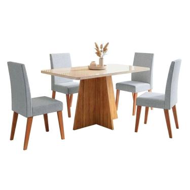 Imagem de Conjunto Sala de Jantar Mesa 1,20m com vidro Anjos 4 Cadeiras Linho Milano Viero