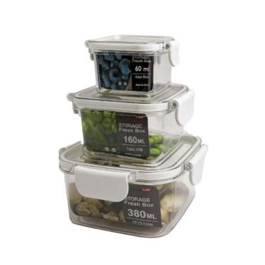 Imagem de Conjunto com 03 Potes Hermético Quadrado 60ml/180ml/380ml