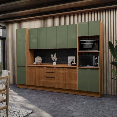 Imagem de Cozinha Compacta 6 Peças com Torre Quente e Paneleiro Vibra Canela/Verde Pistache Super Brilho