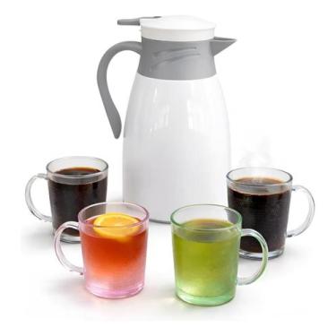 Imagem de Kit Garrafa Térmica 1 litro Resistente Com 4 Canecas Vidro - ISTOK