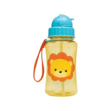 Imagem de Garrafa Infantil com Canudo 350ml Buba Animal Fun - Leão, 350ml, Laran