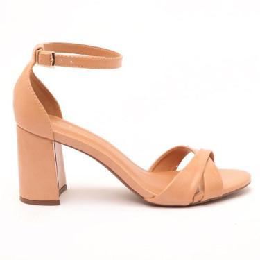 Imagem de Sandália Sapato da Corte Salto Bloco Alto Tira X Tornozelo, S nude, 36