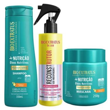 Imagem de Shampoo e Máscara +Nutrição+ Spray Reconstrutor Bio Extratus - MAISNUT