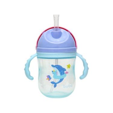Imagem de Copo Infantil com Alça e Canudo 240ml Buba Baleia, Rosa, Baleia