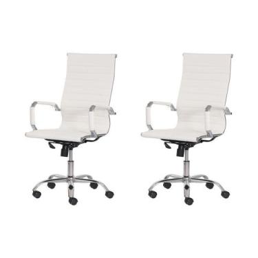 Imagem de Kit 2 Cadeiras Escritório Presidente Branca Base Giratória - WAW DESIG