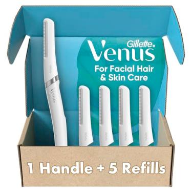 Imagem de Gillette Venus Lâmina facial, ferramenta esfoliante de dermaplaning para rosto, refis substituíveis, remove pelos faciais finos, esfolia a pele morta, protetor de defesa da pele, cabo com 5 refis de