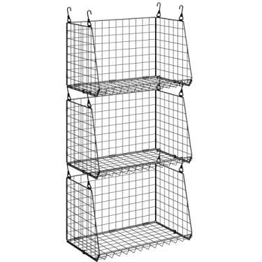 Imagem de Pacote com 3 cestos de lavanderia suspensos, prateleiras dobráveis de arame de metal com ganchos rotativos de 360°, economia de espaço na lavadora/secadora ou armazenamento de armário para lavanderia