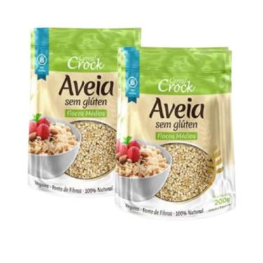 Imagem de Kit 2 Aveia Flocos Médios 200g Sem Glúten Leve Croc - Cereal Crock