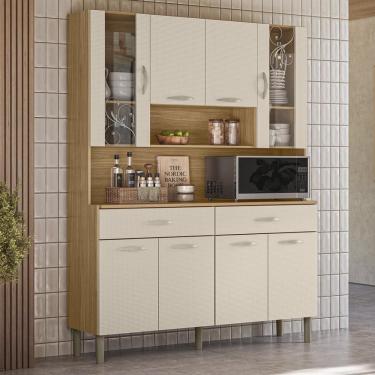 Imagem de Armário de Cozinha Compacta Paris Plus 8 Portas 2 Gavetas em MDF 121cm Amadeirado Brilh...