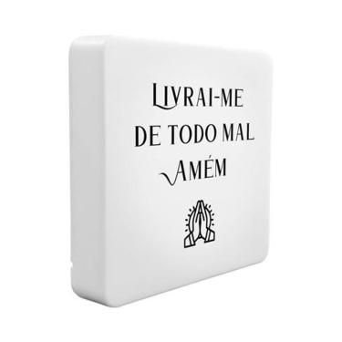 Imagem de Luminária Box Slim Livrai-Me do Mal Usb Tpc para Decoração com Luz Difusa Bivolt em Polietileno com Fita de Led 5W