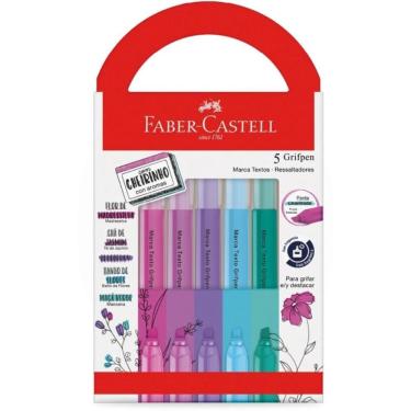 Imagem de Marca-texto Faber-Castell Ponta Chanfrada com Cheirinho 5 Cores Vibrantes Ideal para Us...