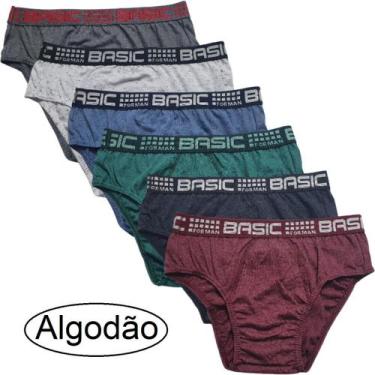 Imagem de Kit 6 Cuecas Slip Adulto Algodão Premium Básica Masculina Tamanho:GG -