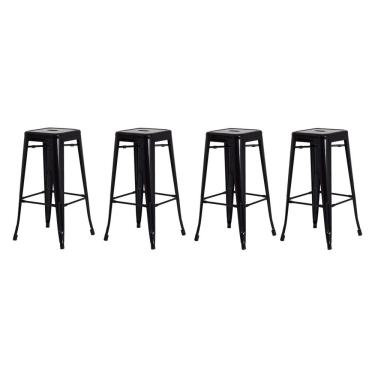 Imagem de 4 Banquetas Tolix Iron Design Industrial Preta 76 Cm Aço