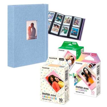 Imagem de Combo 40 Fotos Filme Instax Mini Macaron Granulado + Album Azul - fuji