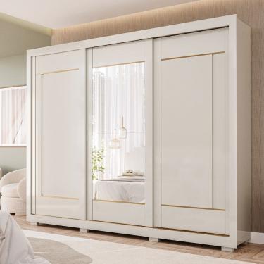 Imagem de Guarda Roupa Casal com Espelho 3 Portas de Correr e Pes em MDF Valentina Panan Moveis
