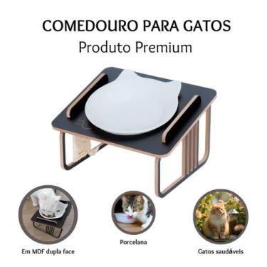 Imagem de Comedouro Elevado Inclinado Unitário para Gatos com Tigela de Porcelan
