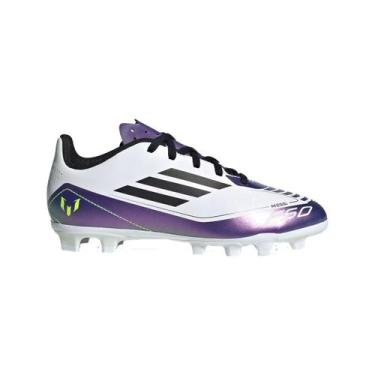 Imagem de Chuteira Campo Adidas F50 Club Messi Infantil, Branco, Roxo, 27